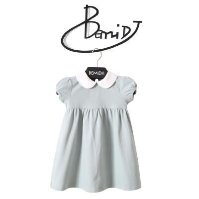 China New Style Breathable Collision Color Lovely Lapel Girl Dress Solid Color Shoulder Bag Shoulder Sleeve Children White Princess Skirt for sale