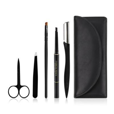 China 5pcs Eyebrow Shaping Trimming Black Eyebrow Scissors Set Tweezers Makeup Tool Kit for sale