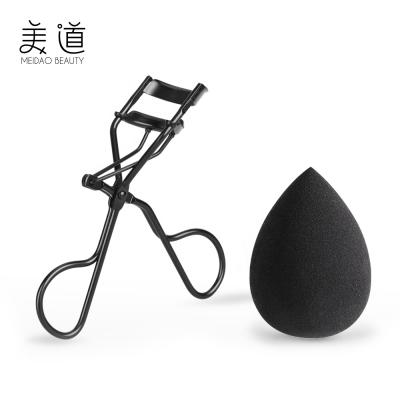 China Black Beauty Makeup Tool Kit Eyelash Curler Makeup Sponge Set With Ploybag for sale