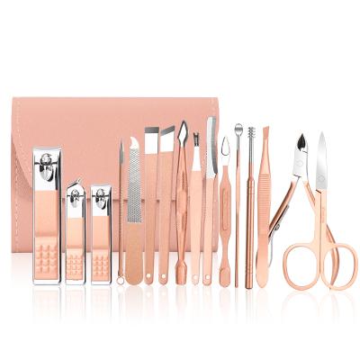 China 16pcs Rose Gold Long Lasting Multifunctional Professional Nail Care Manicure Pedicure Set for sale