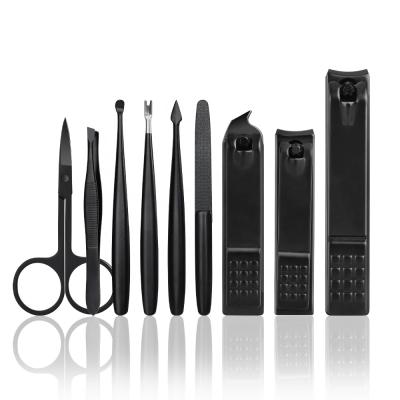 China Durable High Quality Multifunctional Men Manicure Black Beauty Nail Care Pedicure Set 9pcs for sale