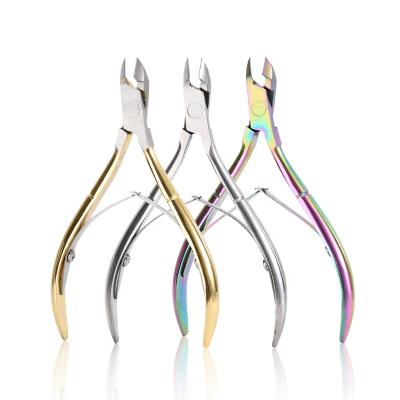 China Durable Professional Perfect Cuticle Trimmer Cutter Nail Care Tools Rainbow Gold Skin Rainbow Gold Dead Nail Nipper with Double Spring for sale