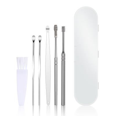 China Ear Picking Makeup Tools Professional Ear Spoon Set Stainless Steel 6Pcs Ear Pick Remover Cleaning Tool Kit For Ear for sale