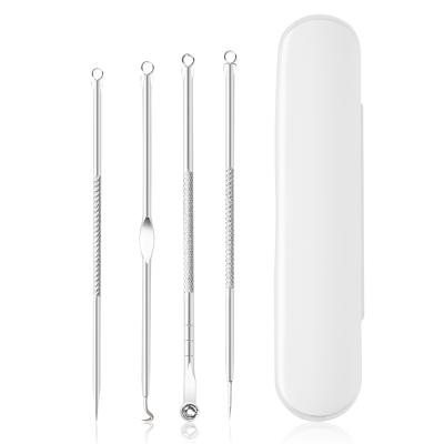 China Beauty Pimple Extractor 4pcs Blackhead Blackhead Remover 4pcs Eco-friendly Silver Remover Kit With Transparent Case for sale