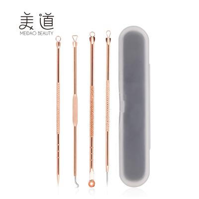 China Eco-friendly Beauty Pimple Extractor 4pcs Rose Gold Blackhead Remover Kit with Transparent Case for sale