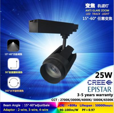 China 5000K 25W anti glare zoom led track light Ra85 long lifespan and high lumens from shenzhen for sale