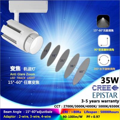 China 35W  led track light track spot fixtures 2700K 4000K 25 degree lens free adjust fucus beam angle for sale