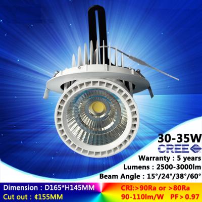 China 2700K-6500K 30W 35W recessed spotlight COB ceiling light  high CRI with factory price for sale