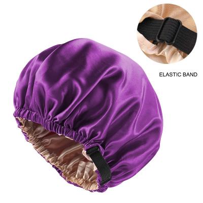 China Eco-friendly Women's Satin Nightcap Makeup Wash Cap Double Around Invisible Flat Buckle Adjustment Hoods for sale