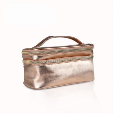 China Fashion Rose Gold Makeup Bag Wristlet Organizer Fashion Toiletry Bag Makeup Cosmetic Bag for sale