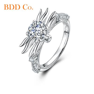 China FASHIONABLE Original Design Moissanite Rings 18k Gold Luxurious Lab Diamond Ring Angel Wings Women Wedding Rings for sale