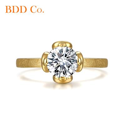 China Romantic Moissanite Flower Diamond Ring Women Engagement Rings Solid Gold Lab Ring Custom Design Brushed Luxurious 18k Gold Jewelry for sale