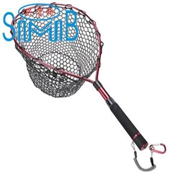 China Monofilament Newcomer Fish Landing Net With Pole Trap And Red Rubber Fishing Dip Net for sale