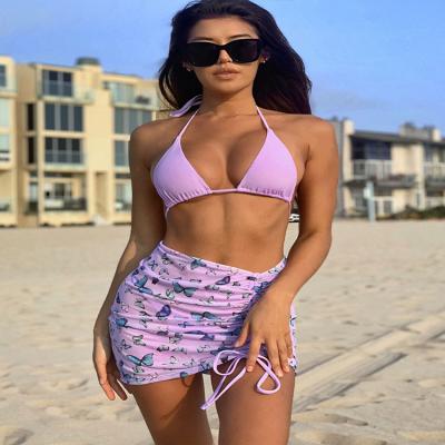 China Newest Breathable High Quality Sexy Hollow Out Bikini Swimwear Women Three Piece Swimwear Beach Sarongs for sale