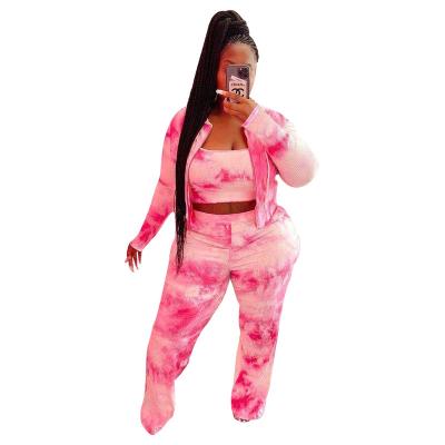 China 2021 Plus Size Viable Women Long Sleeve Autumn Hoodie Casual Fashion Sportswear Tie Dye Three Piece Set for sale