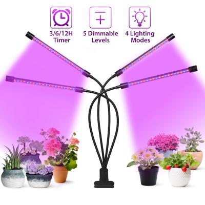 China Seed Starting SHENPU Timing Grow Lamp Full Spectrum 40W 4 Heads Plant Grow Lights With Clip for sale