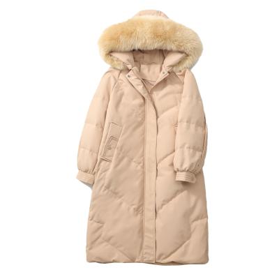 China Ladies Viable Vintage Fashion Winter Thick Warm Style Long Thicken Hooded Women Large Warm Fur Down Jacket for sale