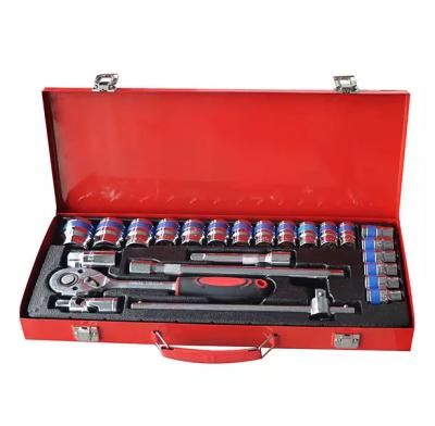 China 24pcs Drive Iron Tool Box Tool Kit Socket Speeder Grip Handle Socket Wrench Car 1/2