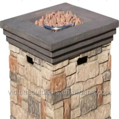 China 40,000 Btu Propane Stocked Outdoor Fire Pits Column Lava Rock Patio Heater Gas with Weather Cover for sale