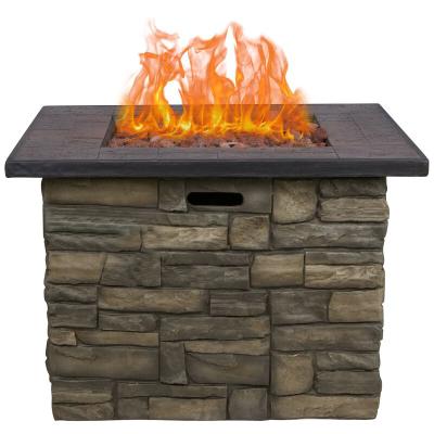 China Outdoor Propane Fire Stocked Pit Table with Cultured Stone Look for sale