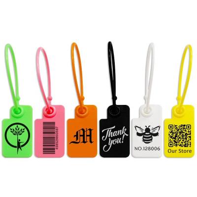 China Custom Product Logo Labels Safety Clothing Bag Goods Shoe Tags Recyled Hang Tag Plastic Garment Retail for sale