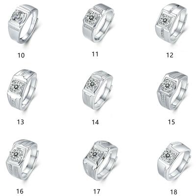 China Wholesale Romantic S925 Sterling Silver Inlay Around Size Brilliant Adjustable Fashion Diamond Moissanite Cut Mens Ring Classic 4claw Style for sale