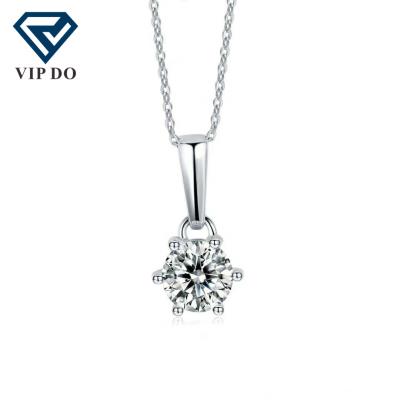 China Factory Wholesale Romantic S925 Sterling Silver Arrangement Round Brilliant Necklace Diamond Moissanite Cut Classic Style 6claw Pendant Women for sale