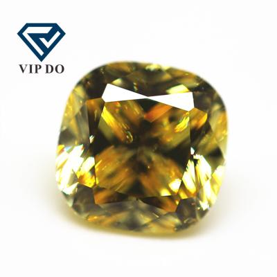 China Game or Fire Grade 9A Color Cushion Faceted Cut Color Light Weight Golden Yellow High Carbon Diamond Loose Gems Synthetic Zircon Gems for sale