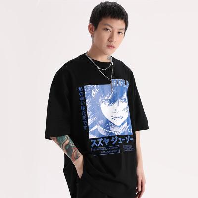 China Viable Custom T-shirt Hip Hop Anime Boy Kanji Graphic T-shirts Japanese Harajuku Cotton Loose Fit Big Tall Tee Men's Clothing for sale