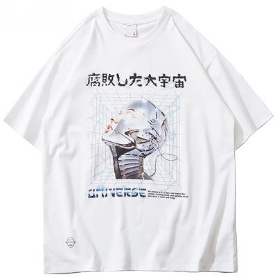 China Viable Custom Men's T-Shirt Hip Hop Oversized T-shirt Space Robot Lightning Japanese Kanji Cotton Loose Fit T-shirt Tee for sale