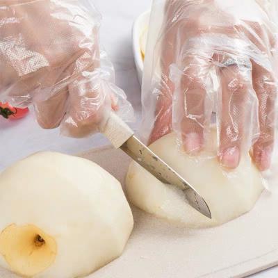 China Hot Sale 100pcs Household Polythene PE Gloves Disposable Plastic Protective Gloves Large Clear Cleaning Prepare Food Kitchen Cooking Gloves for sale