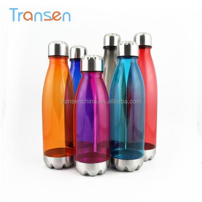 China Sustainable Reusable 16oz Flask With Stainless Steel Leak Proof Twist Off Lid And Steel Base Cola Bottle Shape BPA Free Plastic Water Bottle for sale