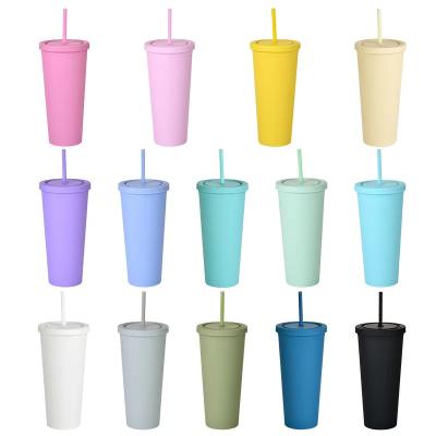 China 2021 Sustainable Amazon Top Selling 22 Ounce Double Wall Tumbler Portable Travel 700ml Juice Cup With Straw BPA Free Plastic Water Cup for sale