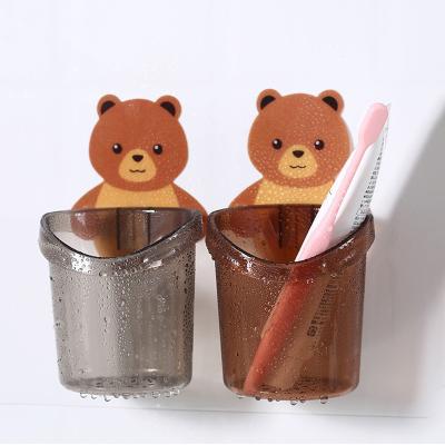 China 2021 Viable Best Selling Wall Mounted Toothbrush Bear Holder Bathroom Rack Punch-Fee Cartoon Storage Rack Creative Fashion Shelf for sale