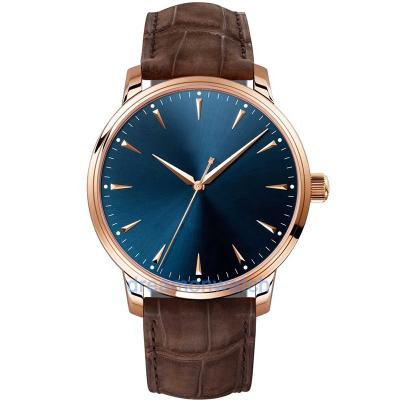 China Simple Genuine Leather 3 Hand Watch Customized Auto Date Water Resistant for sale