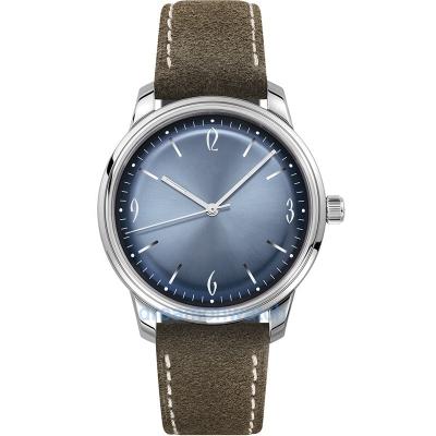 China Auto Date My Logo Simple Design Domed Watch Glass Genuine Leather Water Resistant for sale