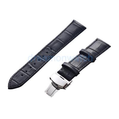 China Luxury Genuine Leather Watch Band Butterfly Clasp Leather OEM Customized Logo for sale