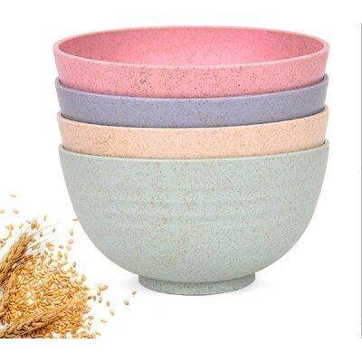 China Disposable Eco-friendly Biodegradable 4 bowls tableware set mugs wheat straw plastic dinnerware sets wheat straw bowl for rice bowls for sale