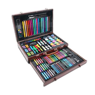 China Portable Customizable Wooden Box Children's Case 130pcs Painting Set Double Layer Stationery Art Set Wholesale for sale