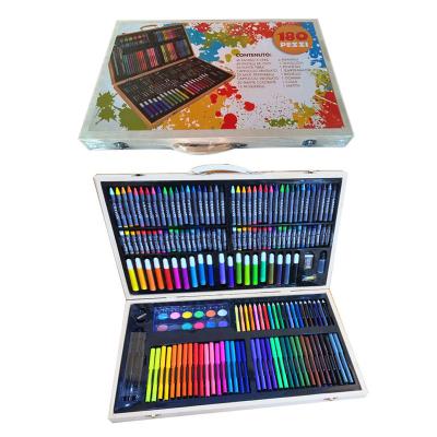 China 180PCS 220pcs Pieces Wooden Professional Box Drawing Painting Kids Drawing Art Coloring Set In Wooden Case For Kids for sale