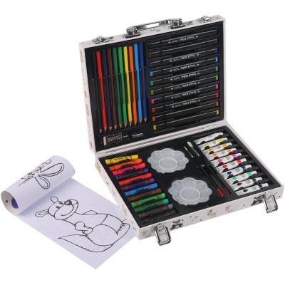 China Kids School Drawing Colors Paper Box Marker Pen Art Coloring Kit Stationery Wooden Drawing Set for sale