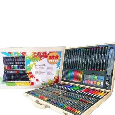 China Luxury CLOTHING Kids Gift Stationery Drawing Set Portable 188pcs Wooden Box with Marker Pen Creativity Painting Art Set for sale