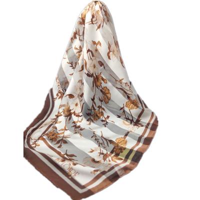 China Square Print Flower Pattern Chiffon 100% Pure Silk Long Scarf For Women for sale