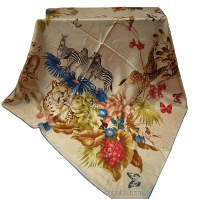 China Square Women Custom Design Scarf Flower Digital Printed Silk Twill 90x90 for sale