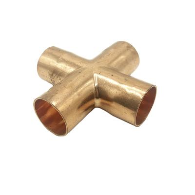 China TP2/C11200 22x1mm End Feed Equal Cross 4 Way Copper Tubing Pipe Fitting For Gas Water Oil for sale