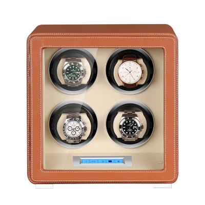 China New Logo 4 Quadruple Watch Driklux Leather Watch Winder Handmade Custom High Gloss Wood Leather Luxury Case Box for sale