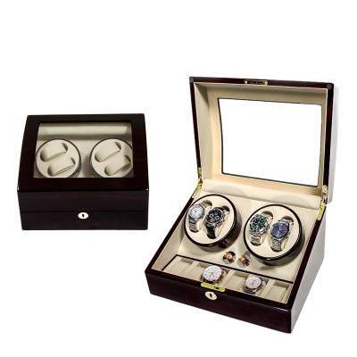 China Driklux New 6 Luxury Logo Quadruple Watch Box Watch Winder 4 Handmade Custom Made High Gloss Wooden Leather 6 Winder for sale