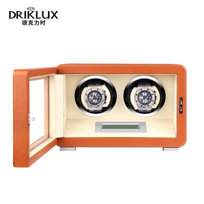 China 2021 Driklux New Double Logo Leather Watch Winder 2 Luxury Handmade Custom High Gloss Wooden Leather Case Box for sale