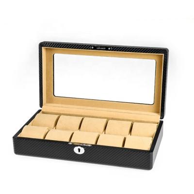 China DRIKLUX Wooden Watch Box Carbon Fiber Surface Handmade Luxury Black Soft Leather Travel Case 10 pcs for sale