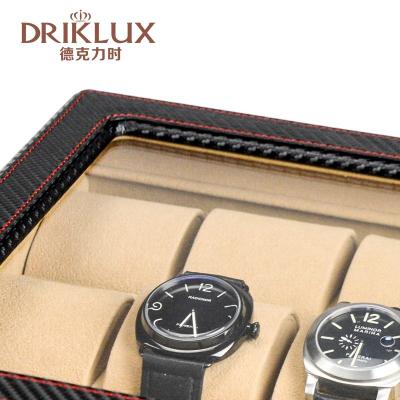 China DRIKLUX Handmade Custom Large Capacity 12 Slots PU Gift Black Luxury Leather Watch Box For Men's Watch Storage And Packing for sale